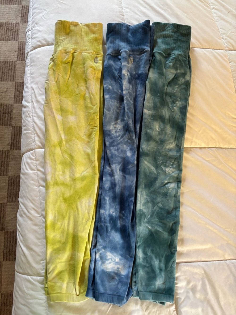 Free People Tie-Dye Ribbed Waist Leggings - Blue, Green, Yellow - Picture 2 of 6